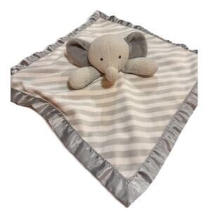 Cloud Island Gray Stripe Elephant Baby Blanket Security Lovey Plush Toy Satin